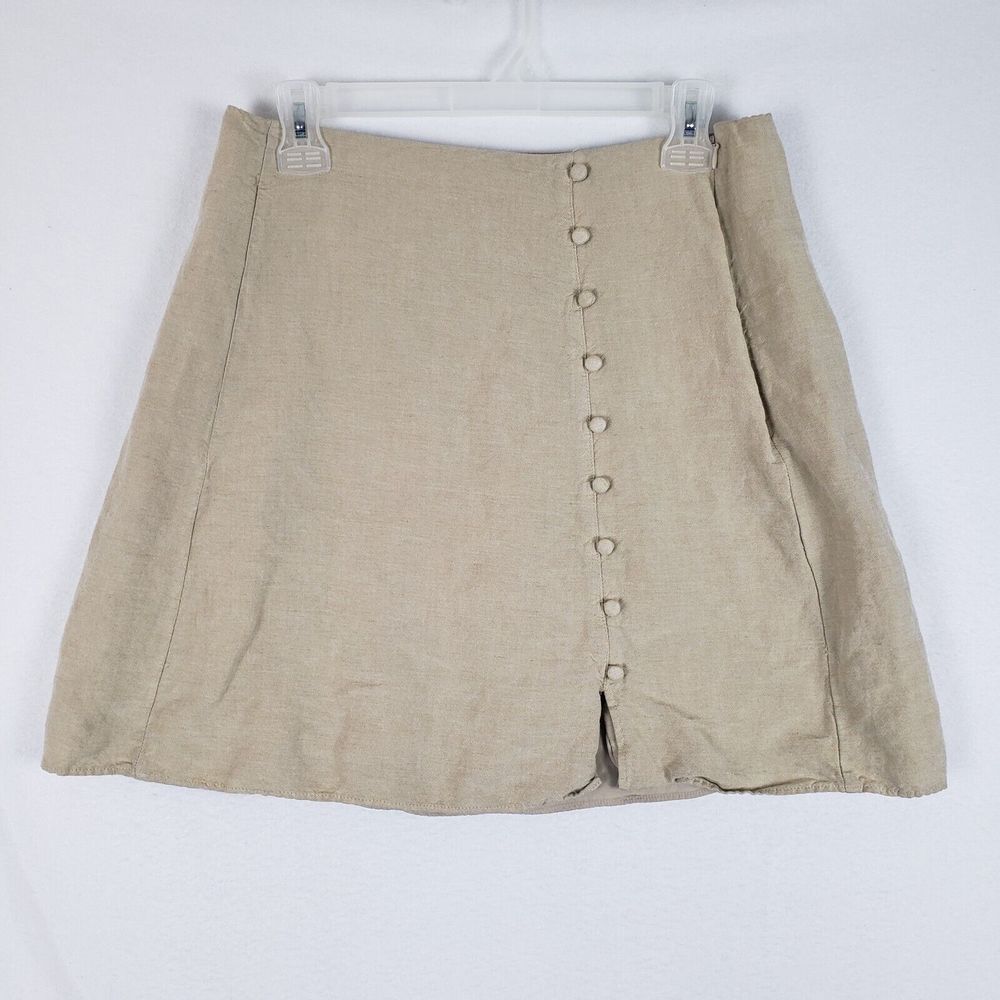 Loft Skirt Womens 6 Linen Blend Beige  Lined Button Accents School Preppy